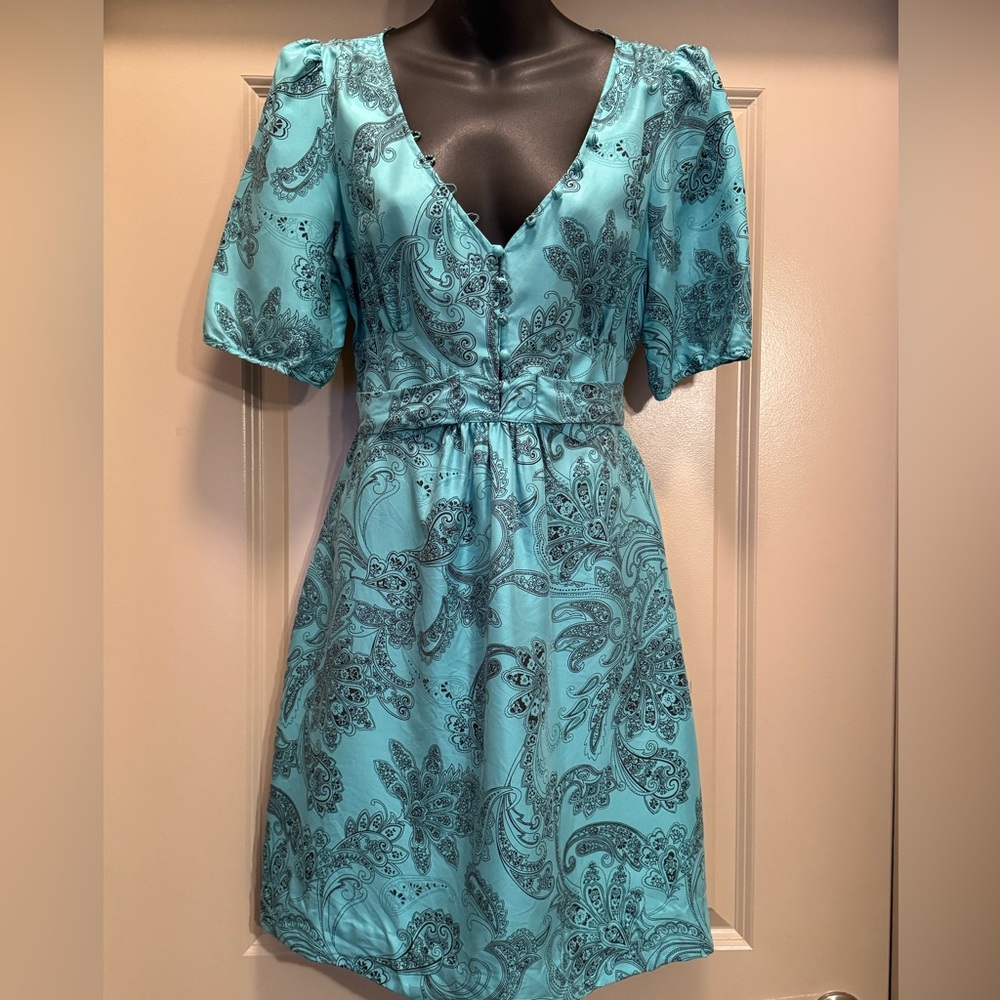Juicy Couture Turquoise Paisley Silk Dress size 10 - Picture 3 of 14